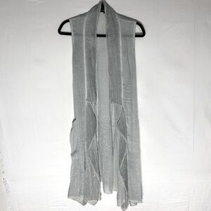 Papa Light Grey Semi Sheer Tie Waist Long Boho Vest W Pockets L/XL